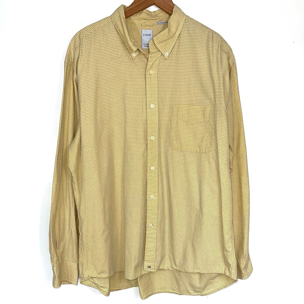 JCrew Micro Check Yellow Long Sleeve Cotton Button Down Shirt Size XL